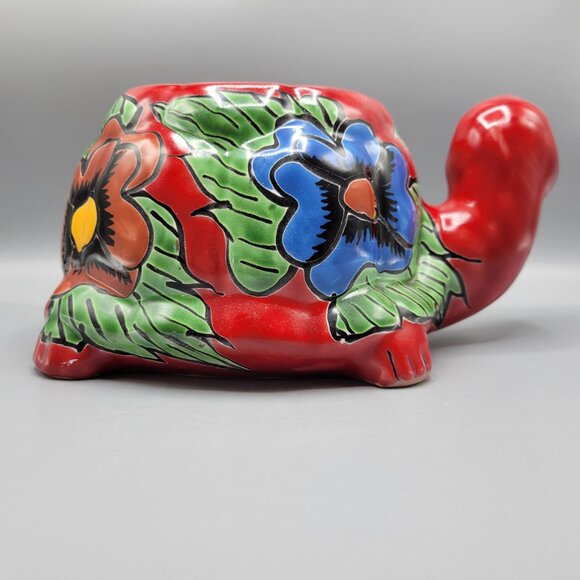 Mexican Talavera Turtle Planter Pot Hand Painted Ceramic Colorful Floral Design - Picture 7 of 16